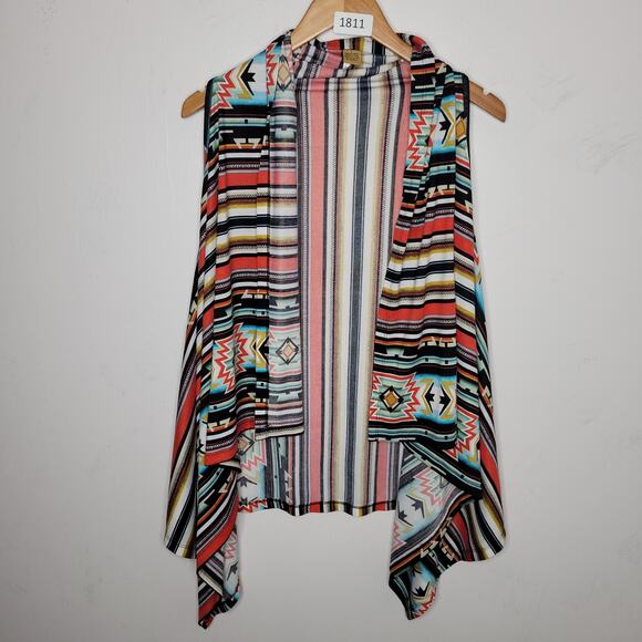 Wrangler Women Duster Size Large Sleeveless Aztec Southwest Western Brown Oragne - Picture 1 of 9